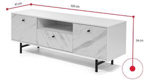 NEROLI TV asztal, 150x54x41, fehér/fehér márvány