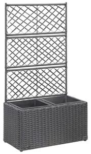 Fekete rácsos polyrattan magaságyás 2 kaspóval 58 x 30 x 107 cm