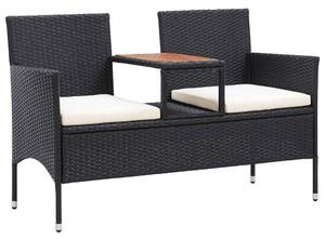 2 személyes fekete polyrattan kerti pad teázóasztallal 143 cm