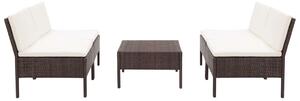 5 részes barna polyrattan kerti kanapészett párnákkal