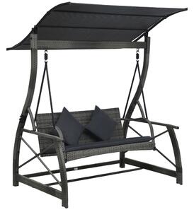 3 személyes szürke polyrattan kerti hintapad ernyővel