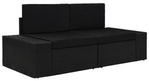 2 személyes fekete elemes polyrattan kanapé