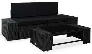3 részes fekete polyrattan kerti ülőgarnitúra