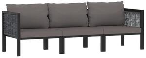 Antracitszürke polyrattan háromszemélyes kanapé párnákkal