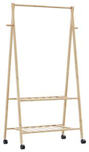 Bambusz ruhaállvány polcokkal és kerekekkel 96x45,5x155,5 cm