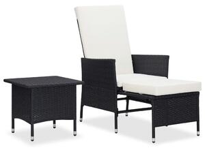 2 részes fekete polyrattan kerti bútorszett párnákkal