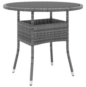 Szürke polyrattan és edzett üveg kerti asztal Ø80 x 75 cm