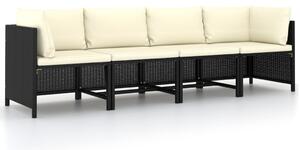 4 személyes fekete polyrattan kerti kanapé párnákkal