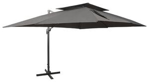 Antracit színű konzolos kerti napernyő dupla tetejjel 400 x 300 cm