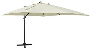 Homokszínű konzolos napernyő rúddal és LED-fényekkel 300 cm