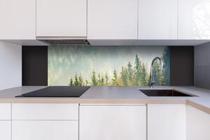 Dibond tábla a konyhapult mögött köd az erdő felett - 180 x 60 cm ingyenes ragasztó