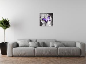Gario Vászonkép Lila pillangó tenyéren Méret: 60 x 40 cm