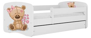 Babydreams gyerekágy macis-virágos dizájnnal, méret: 140x70, szín: fehér, matrac nélkül, ágyneműtartóval
