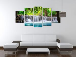 Gario Vászonkép Színtiszta vízesés a dzsungelban - 5 részes Méret: 150 x 70 cm