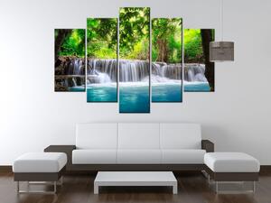 Gario Vászonkép Színtiszta vízesés a dzsungelban - 5 részes Méret: 150 x 70 cm