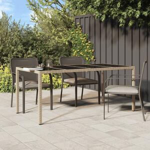 Bézs szürke polyrattan és edzett üveg kerti asztal 190x90x75 cm