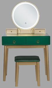Arany és zöld fésülködőasztal LED-es tükörrel FEDRY