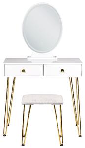 Fehér és arany fésülködőasztal LED-es tükörrel CAEN