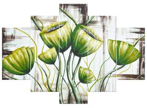 Gario Vászonkép Zöld pipacsok - 5 részes Méret: 100 x 75 cm
