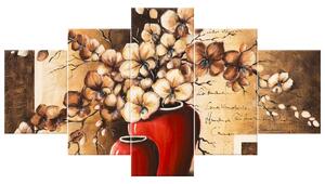 Gario Vászonkép Orchidea piros vázában - 5 részes Méret: 225 x 160 cm
