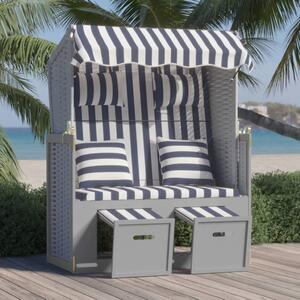 VidaXL kék és fehér polyrattan és tömör fa strandszék párnákkal