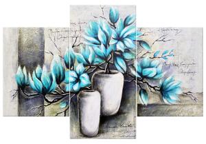 Gario Vászonkép Kék magnóliák vázákban - 3 részes Méret: 90 x 70 cm
