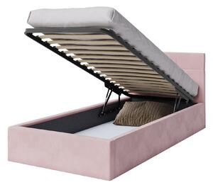 INGRIT kárpitozott egyszemélyes ágy ágyneműtartóval 90x200 - rózsaszín
