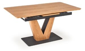 Asztal Houston 1427, Fekete, Tölgy, 77x90x160cm, Hosszabbíthatóság, Természetes fa furnér, Közepes sűrűségű farostlemez, Közepes sűrűségű farostlemez, Fém