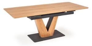 Asztal Houston 1427, Tölgy, Fekete, 77x90x160cm, Hosszabbíthatóság, Közepes sűrűségű farostlemez, Természetes fa furnér, Közepes sűrűségű farostlemez, Fém
