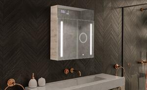 Fürdőszobai szekrény megvilágított LED tükörrel - 66,5 x 72 cm üvegpolcokkal, Oslo tölgy színben, fából, az Artforma márkától