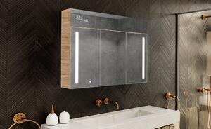 Megvilágított szekrény LED tükörrel, Emily L02 modell - 100 x 72 cm, modern kialakítású fürdőszobai szekrény világításkapcsoló-konfigurációval, San Marino színben