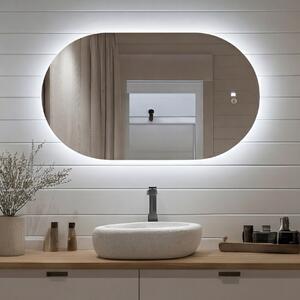 Ovális LED-tükör 80x50 cm, két színben, érintéses kapcsolóval, fűtőpaddal
