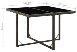 VidaXL fekete polyrattan és üveg kerti asztal 109 x 107 x 74 cm