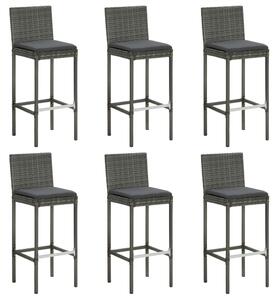 6 db szürke polyrattan bárszék párnákkal