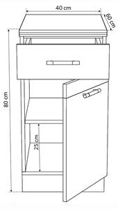 Salandra Elemes konyha 1 ajtós és fiókos alsószekrény DARK SONOMA 40 x 80 x 60 cm