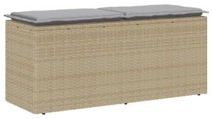 Bézs polyrattan kerti pad párnával 110x40x44 cm