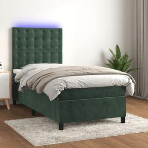 Sötétzöld bársony rugós és LED-es ágy matraccal 80 x 200 cm