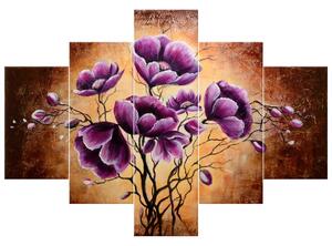 Gario Kézzel festett kép Növo lila virágok - 5 részes Méret: 100 x 70 cm