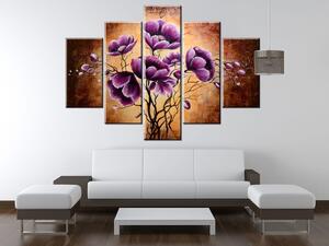 Gario Kézzel festett kép Növo lila virágok - 5 részes Méret: 150 x 105 cm