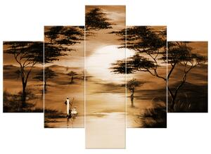 Gario Kézzel festett kép Afrikai naplemente - 5 részes Méret: 100 x 70 cm
