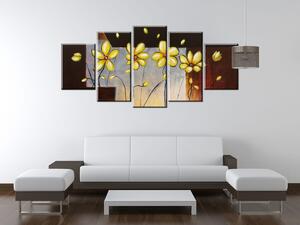Gario Kézzel festett kép Sárga virágocskák - 5 részes Méret: 100 x 70 cm