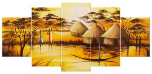 Gario Kézzel festett kép Afrikai falu - 5 részes Méret: 150 x 70 cm