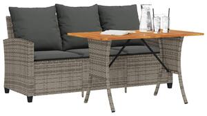 3 személyes szürke polyrattan kerti kanapé asztallal&párnával