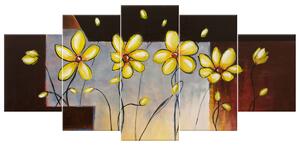 Gario Kézzel festett kép Sárga virágocskák - 5 részes Méret: 150 x 70 cm