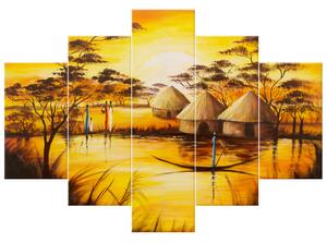 Gario Kézzel festett kép Afrikai falu - 5 részes Méret: 100 x 70 cm