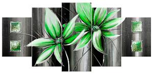 Gario Kézzel festett kép Gyönyöru zöld virágok - 5 részes Méret: 150 x 105 cm