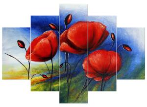Gario Kézzel festett kép Vidám pipacsok - 5 részes Méret: 150 x 105 cm