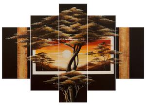 Gario Kézzel festett kép Afrikai táj fákkal - 5 részes Méret: 150 x 105 cm