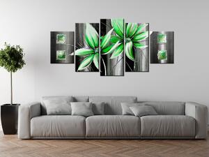 Gario Kézzel festett kép Gyönyöru zöld virágok - 5 részes Méret: 150 x 70 cm
