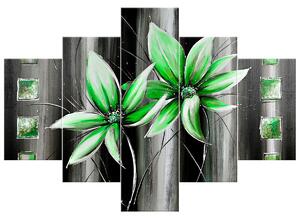Gario Kézzel festett kép Gyönyöru zöld virágok - 5 részes Méret: 150 x 70 cm